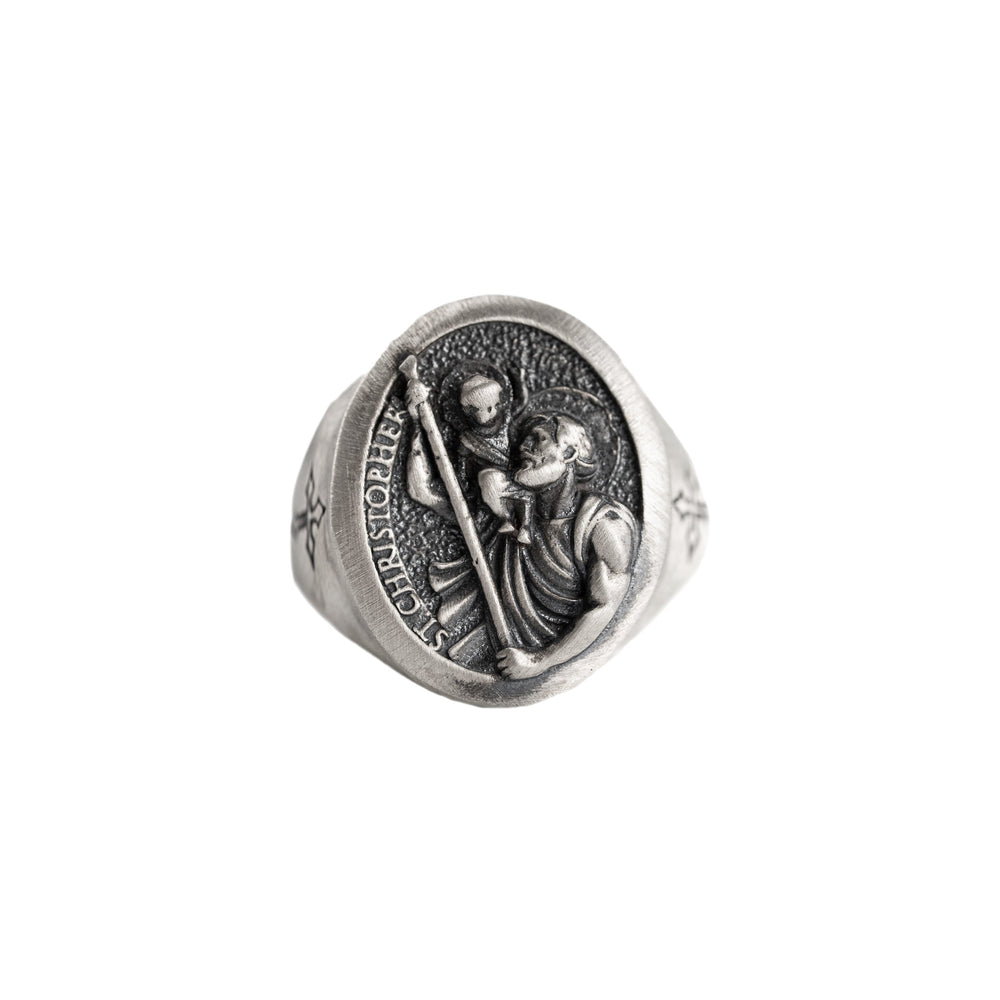 Saint Christopher Relief Signet Ring  Ring  Charmora Jewelry