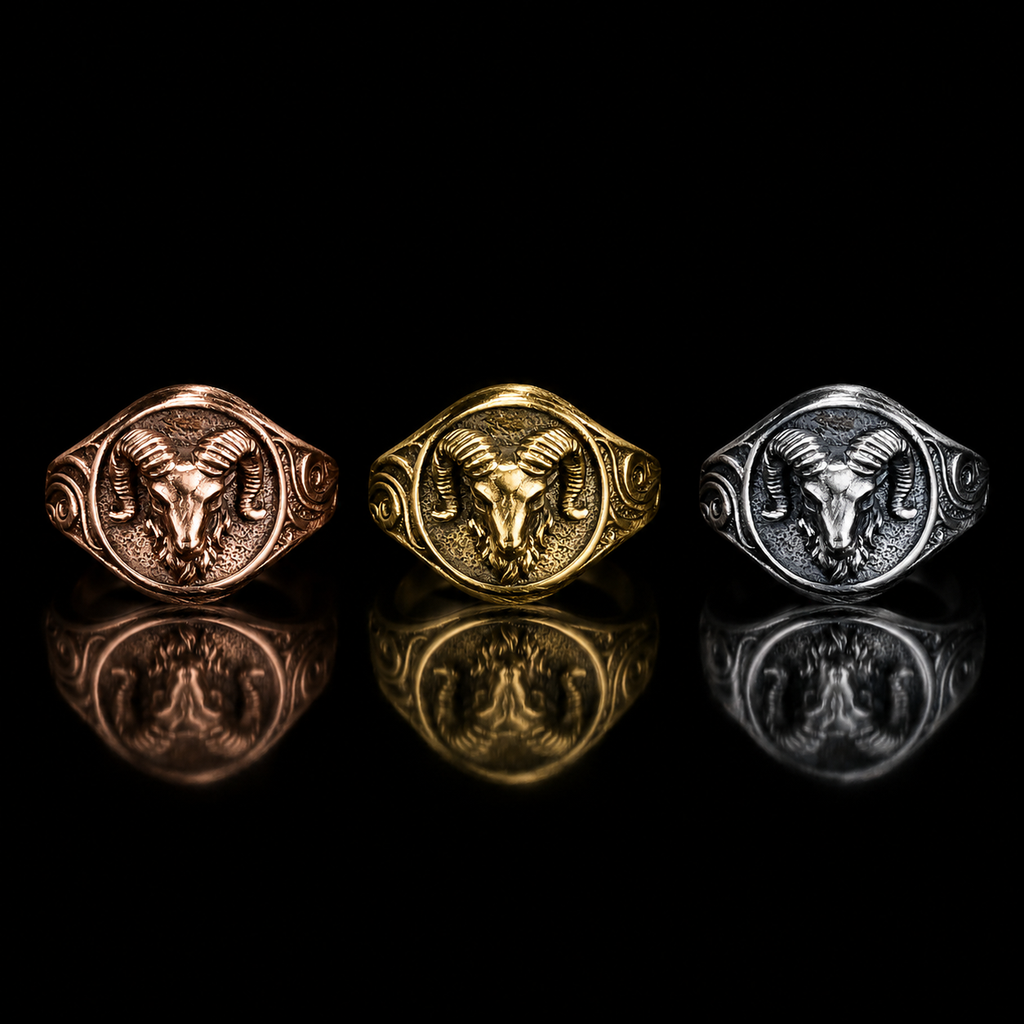 Sterling Silver Ram Ring: Aries Zodiac Jewelry for Men - Charmora Jewelry
