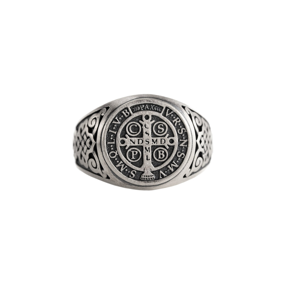 St Benedict Relief Motif Signet Ring  Ring  Charmora Jewelry