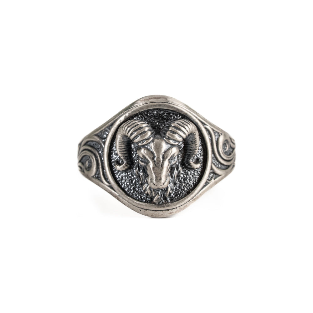 Sculpted Ram Head Motif Signet Ring  Ring  Charmora Jewelry