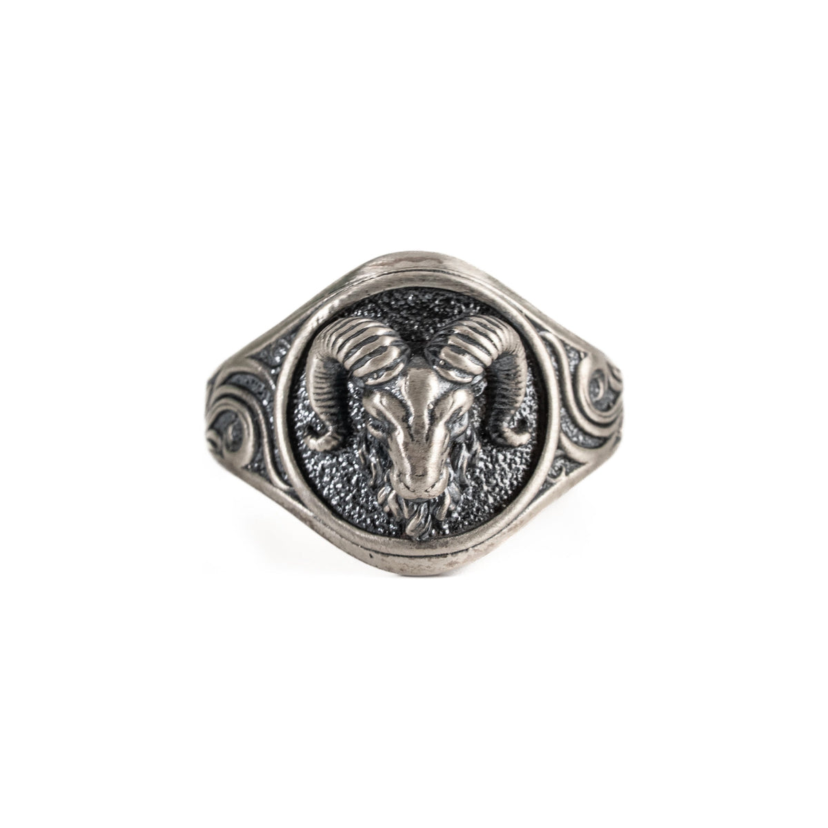 Sculpted Ram Head Motif Signet Ring  Ring  Charmora Jewelry