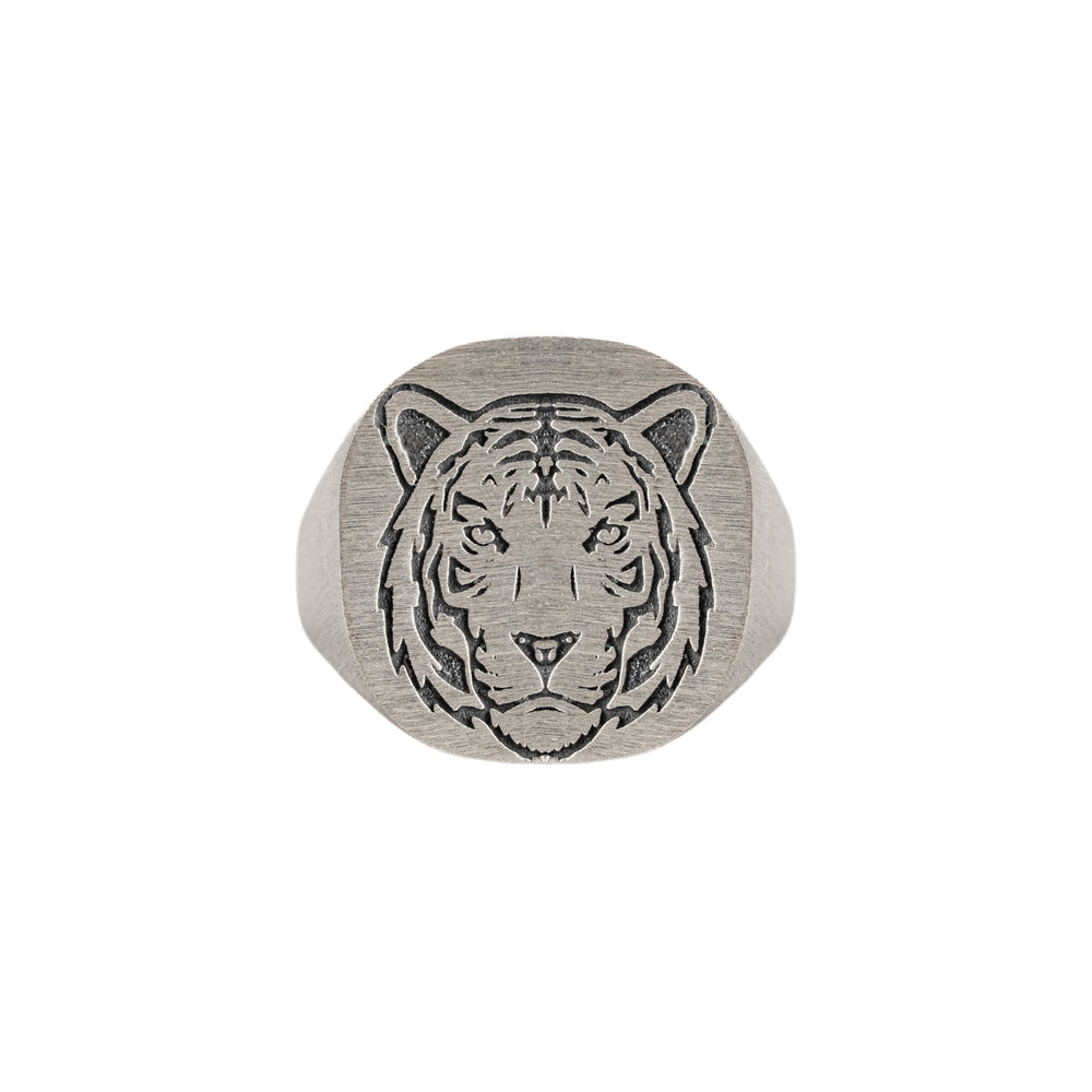 Tiger Relief Motif Signet Ring  Ring  Charmora Jewelry