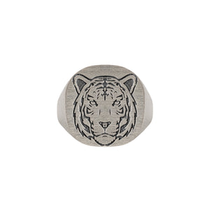 Tiger Relief Motif Signet Ring  Ring  Charmora Jewelry