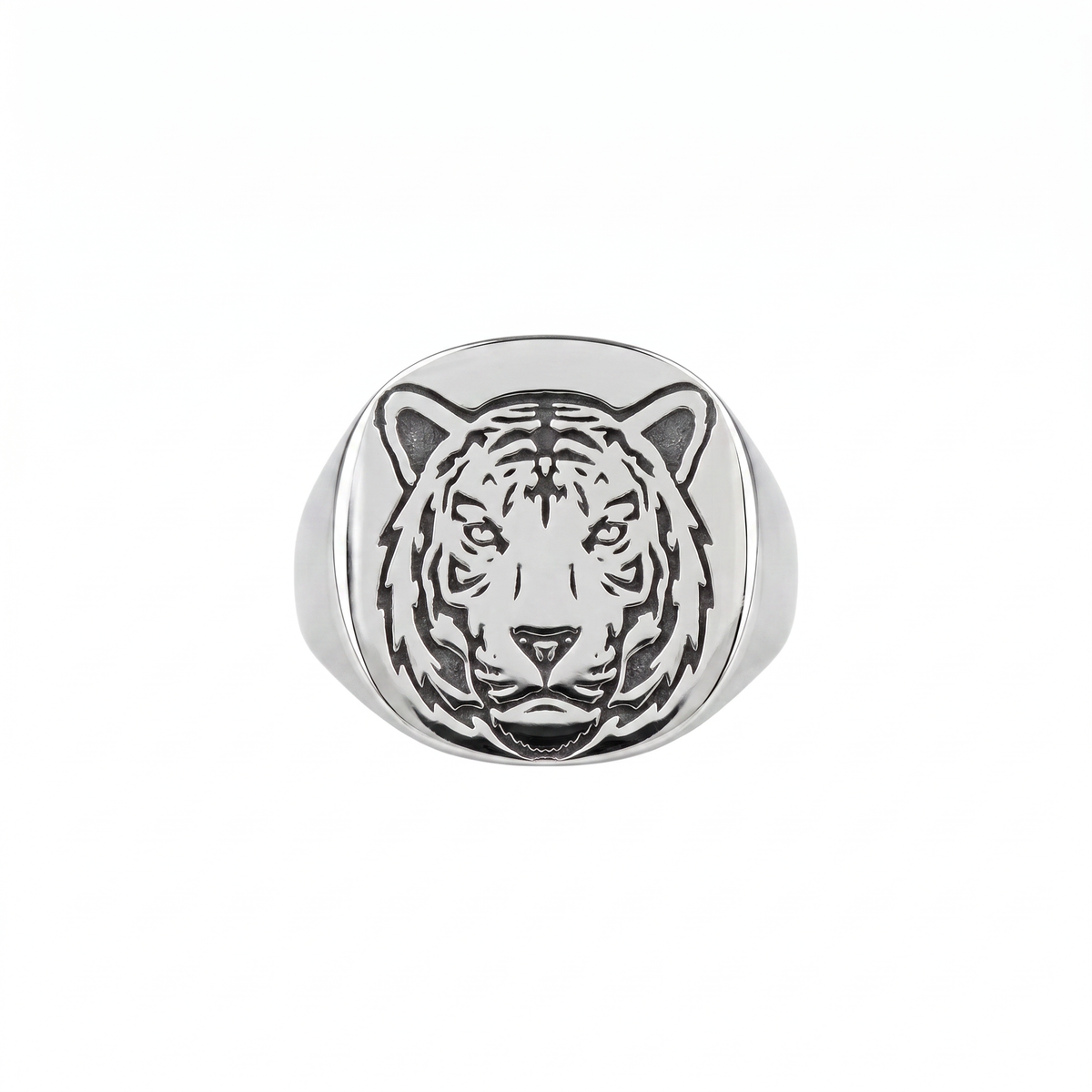 Tiger Relief Motif Signet Ring  Ring  Charmora Jewelry
