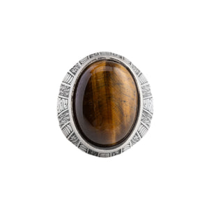 Tiger's Eye Floral Relief Motif Signet Ring  Ring  Charmora Jewelry