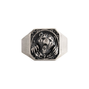 Viking Bear Relief Signet Ring  Ring  Charmora Jewelry