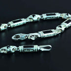 925 Sterling Silver Men's Bracelet: Onyx - Garnet - Navy Blue Zircon Vintage Link Design