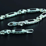 925 Sterling Silver Men's Bracelet: Onyx - Garnet - Navy Blue Zircon Vintage Link Design