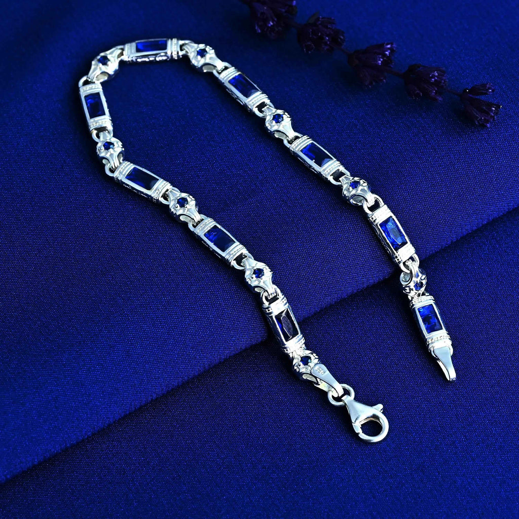 Sterling Silver Men’s Bracelet with Sapphire Baguette Stones – Gift for Him