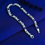 Sterling Silver Men’s Bracelet with Sapphire Baguette Stones – Gift for Him