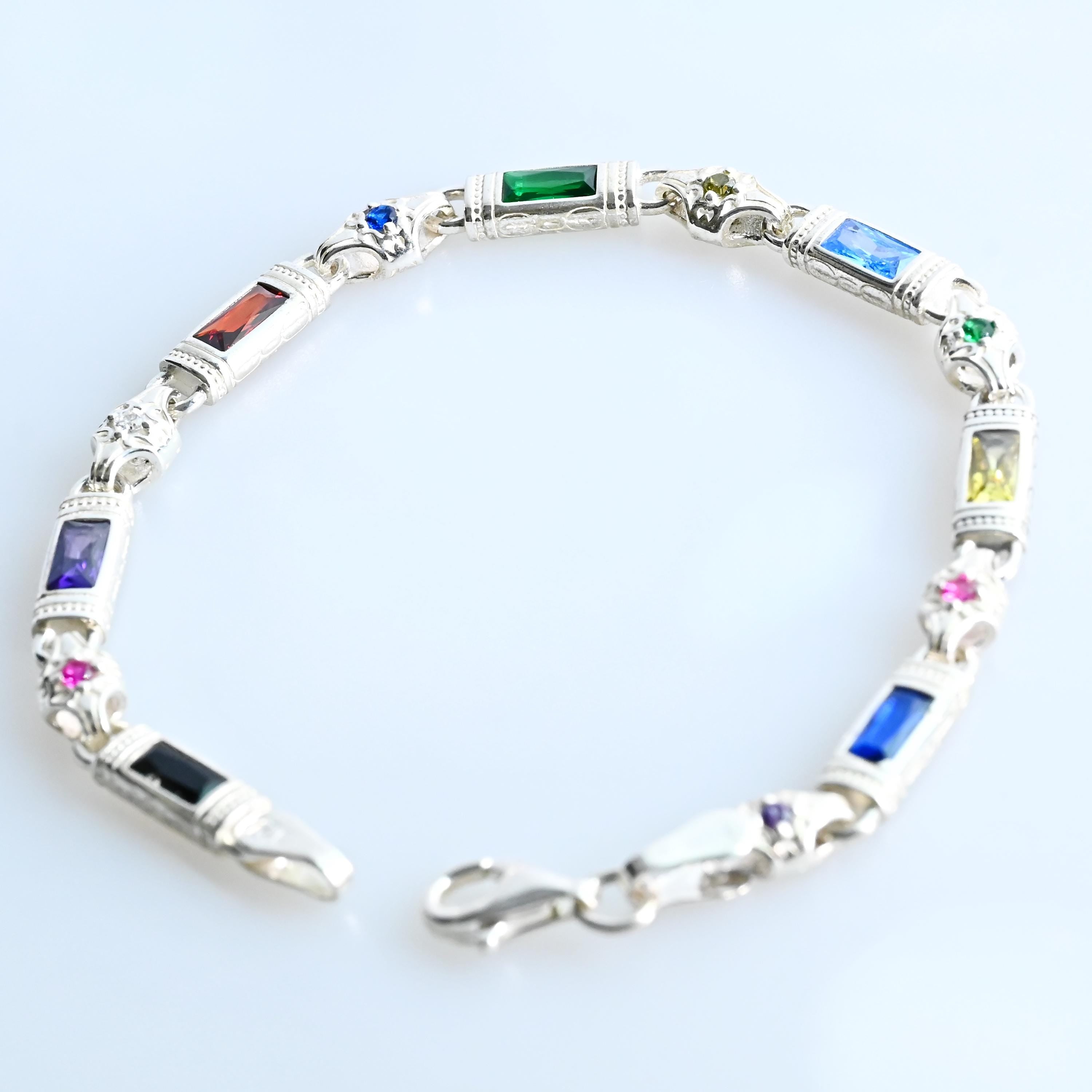 Bracelet en argent sterling avec pierres multicolores – Bijoux audacieux pour homme, cadeau pour lui