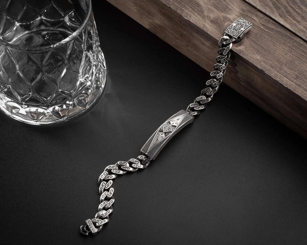 925 Sterling Silver Men’s ID Bracelet: Vintage Chain Gift for Him   Charmora Jewelry
