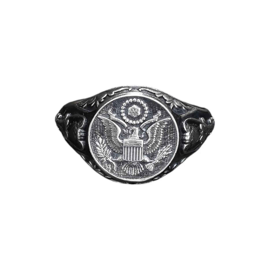 Mens Sterling Silver American Coat of Arms Ring: Patriotic USA Jewelry