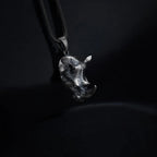 Oxidized Sterling Silver Rhino Pendant, Animal Necklace for Men   Charmora Jewelry