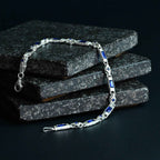 Sterling Silver Men’s Bracelet with Sapphire Baguette Stones – Gift for Him