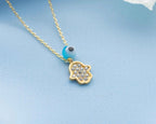 Gold Hamsa Necklace: Sterling Silver Fatima Hand Pendant
