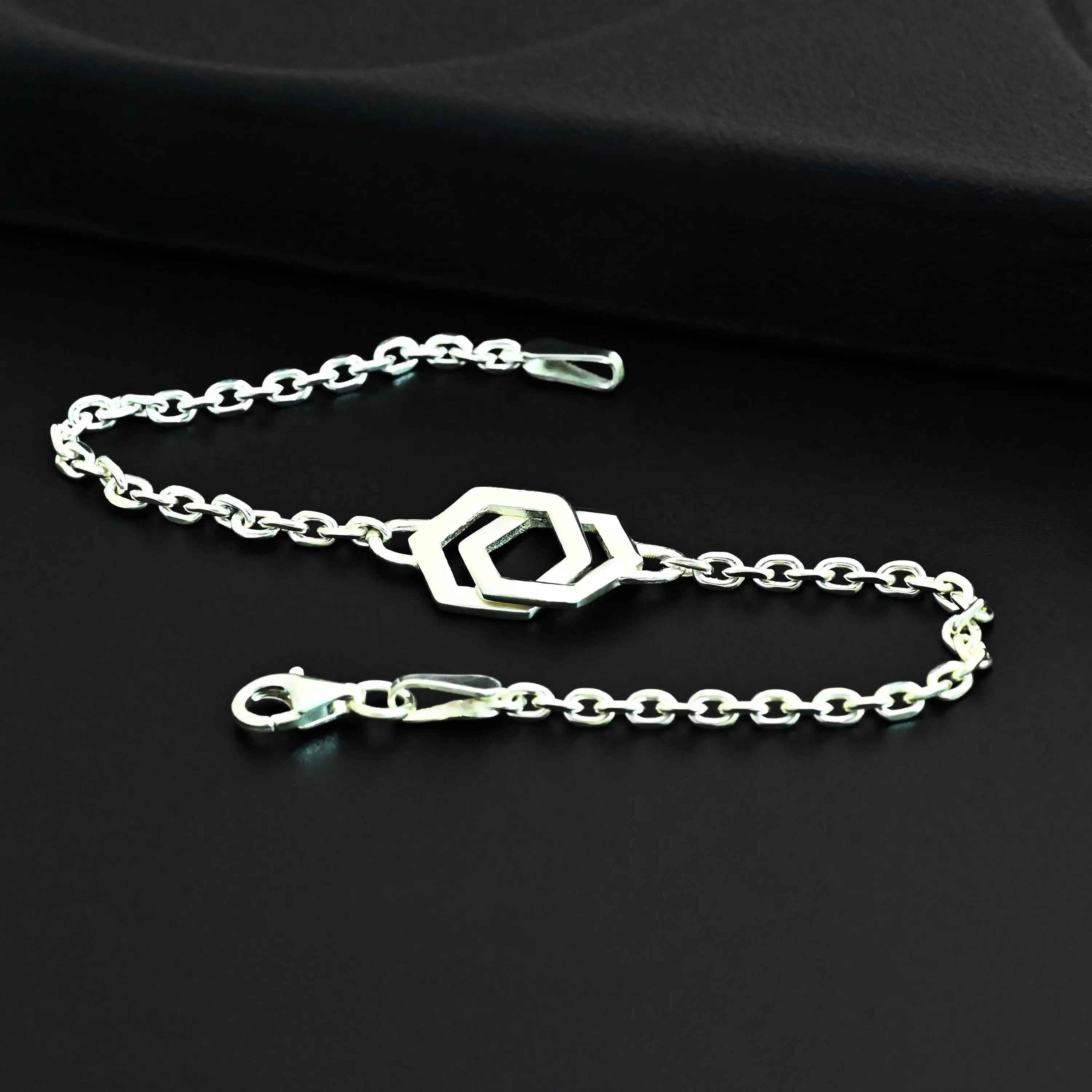 Sterling Silver Geometric Bracelet: Minimal Modern Chain Jewelry