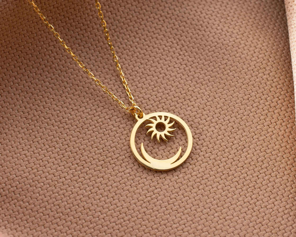 Sterling Silver Sun and Moon Pendant Necklace
