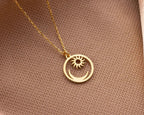 Sterling Silver Sun and Moon Pendant Necklace