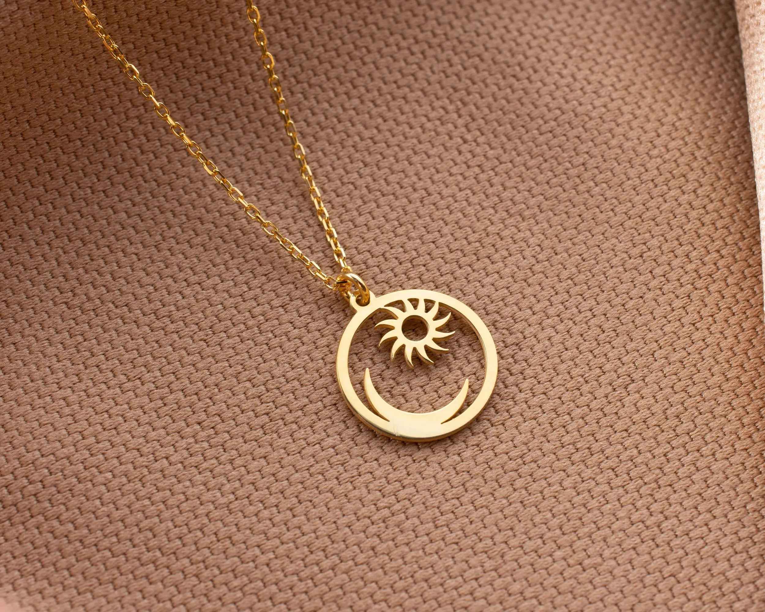 Sterling Silver Sun and Moon Pendant Necklace