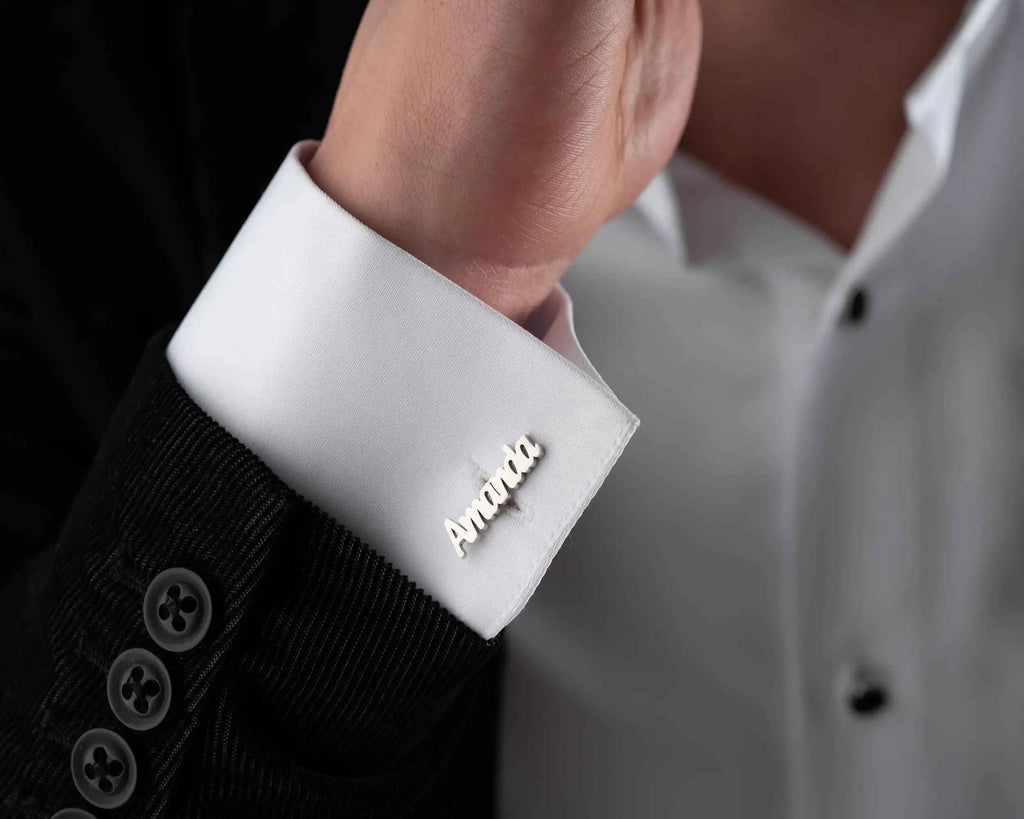 Sterling Silver Custom Name Cufflinks: Personalized Groomsmen Gift