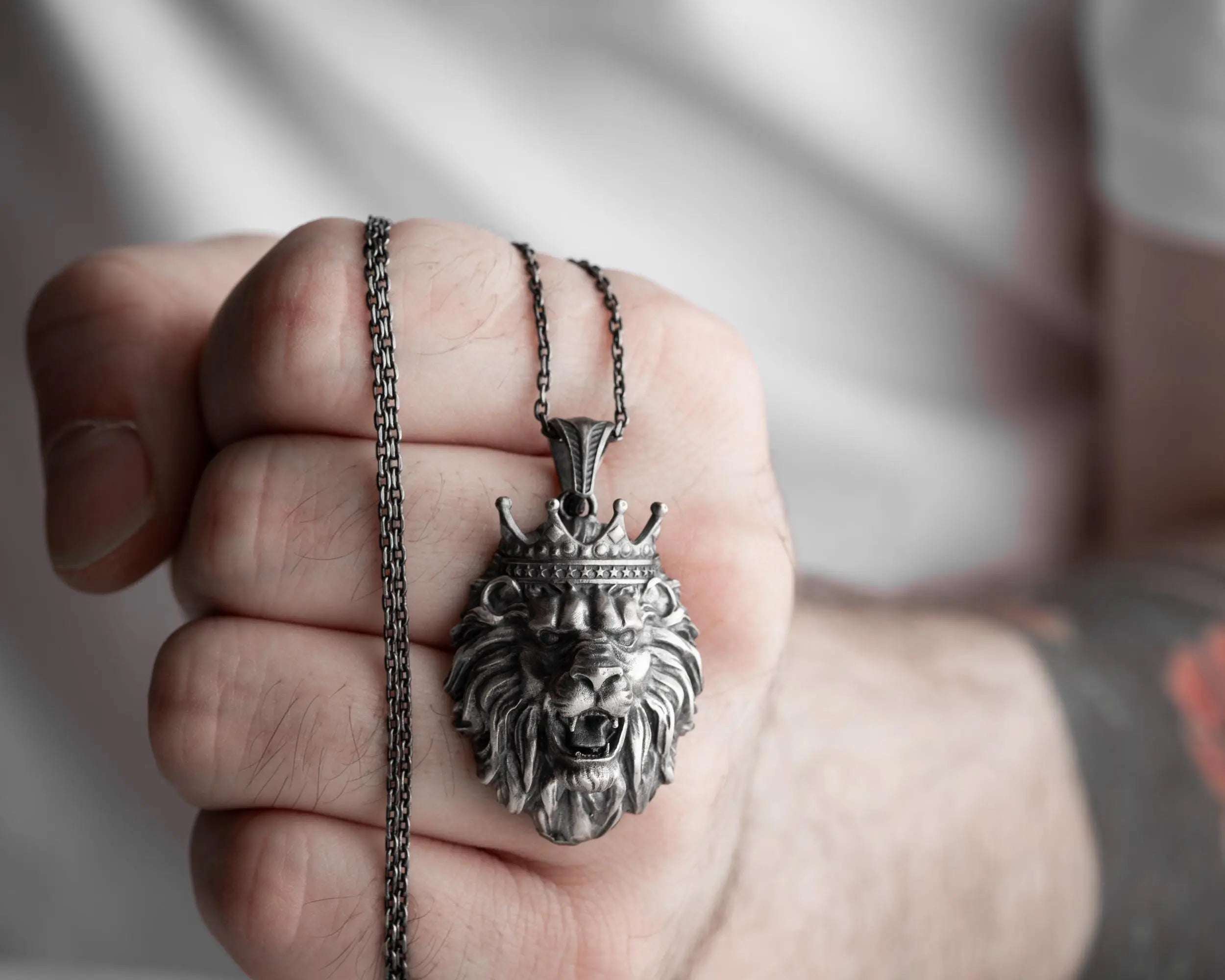 Sterling Silver King Lion Necklace | Leo Zodiac Mens Pendant   Charmora Jewelry