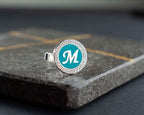 Sterling Silver Enamel Initial Cufflinks, Personalized Gift