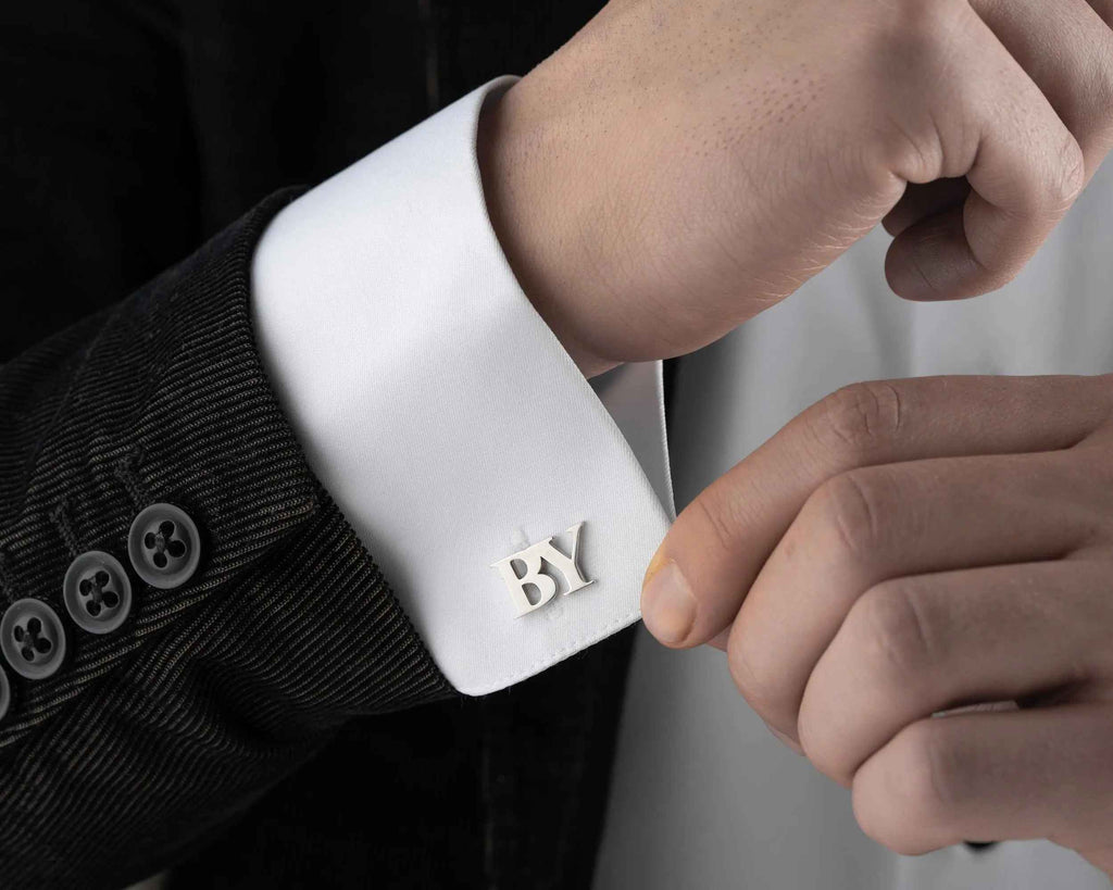 Handmade Sterling Silver Initial Cufflinks: Engraved Groomsmen Gift