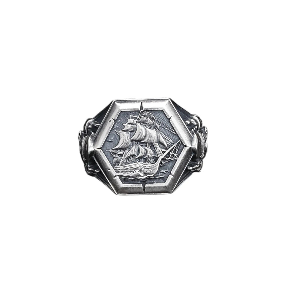 Sterling Silver Viking Sailboat Ring: Nautical Jewelry Gift   Charmora Jewelry