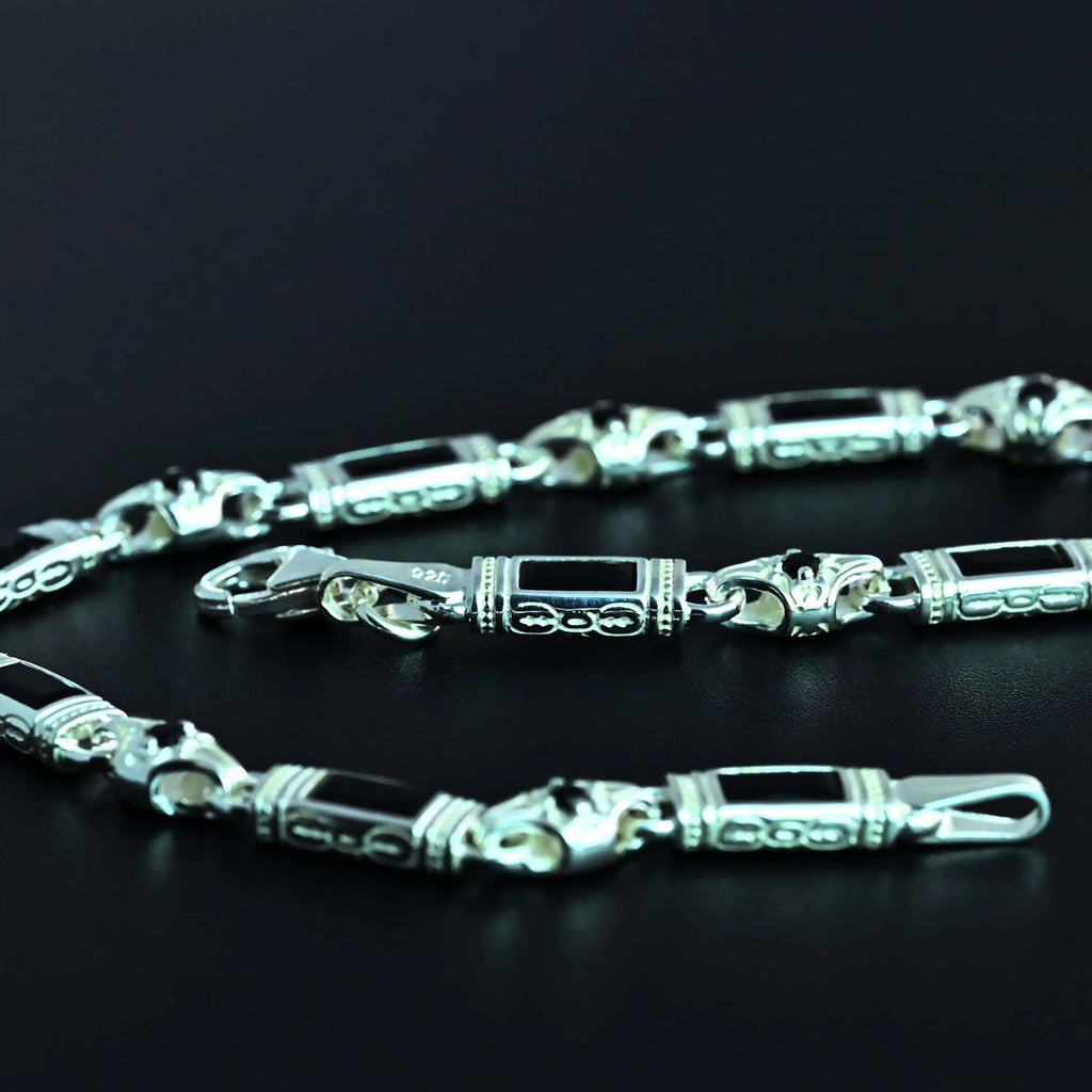 Black Zircon Baguette Stone Bracelet Handmade Sterling Silver Chain   Charmora Jewelry