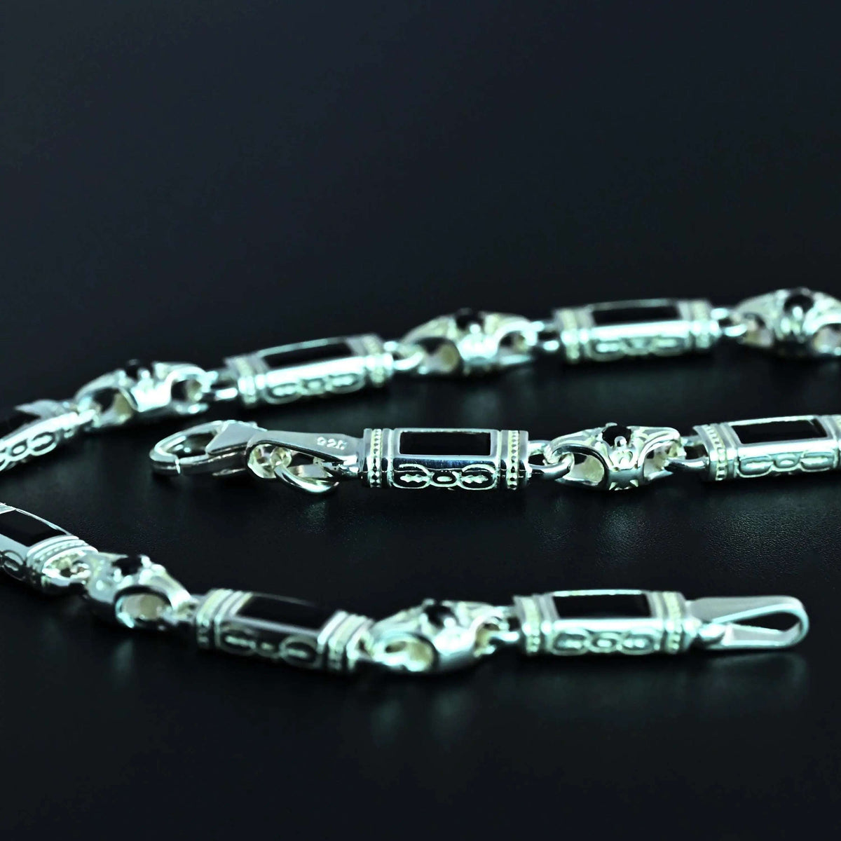 Black Zircon Baguette Stone Bracelet Handmade Sterling Silver Chain   Charmora Jewelry