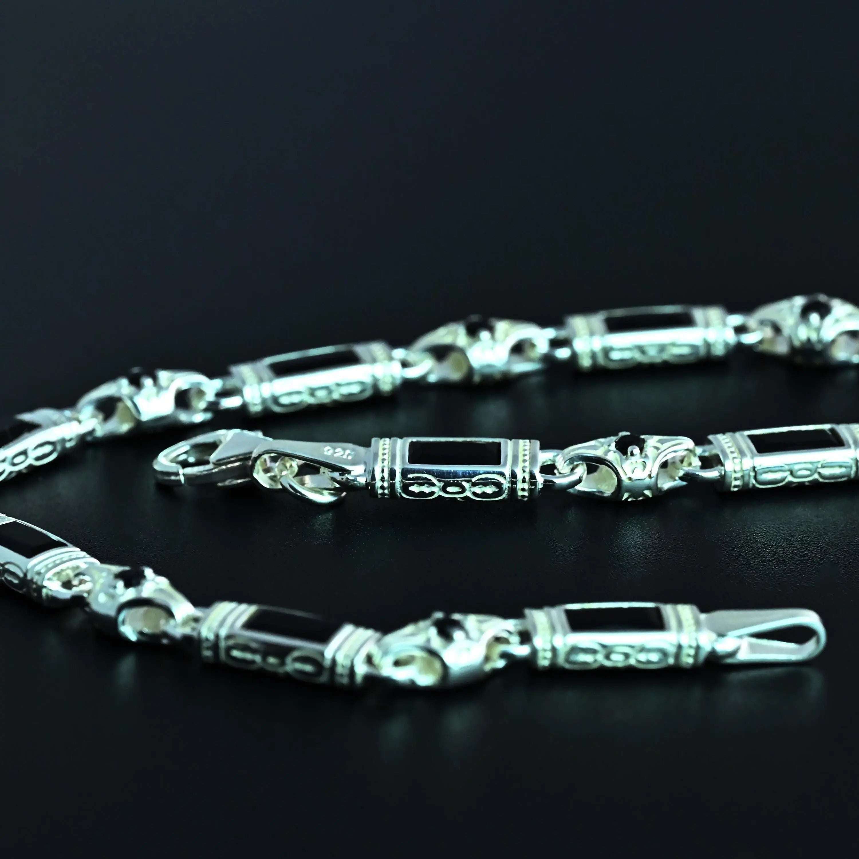 Black Zircon Baguette Stone Bracelet Handmade Sterling Silver Chain   Charmora Jewelry