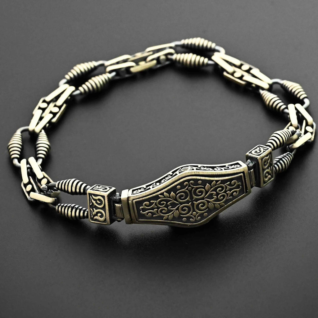 925 Sterling Silver Men’s Bracelet with Ornate Lock | Handmade Gothic Chain Bracelet