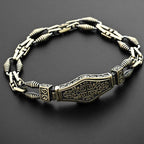 925 Sterling Silver Men’s Bracelet with Ornate Lock | Handmade Gothic Chain Bracelet