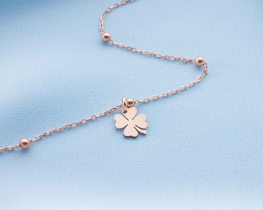 Sterling Silver Four Leaf Clover Anklet: Good Luck Charm