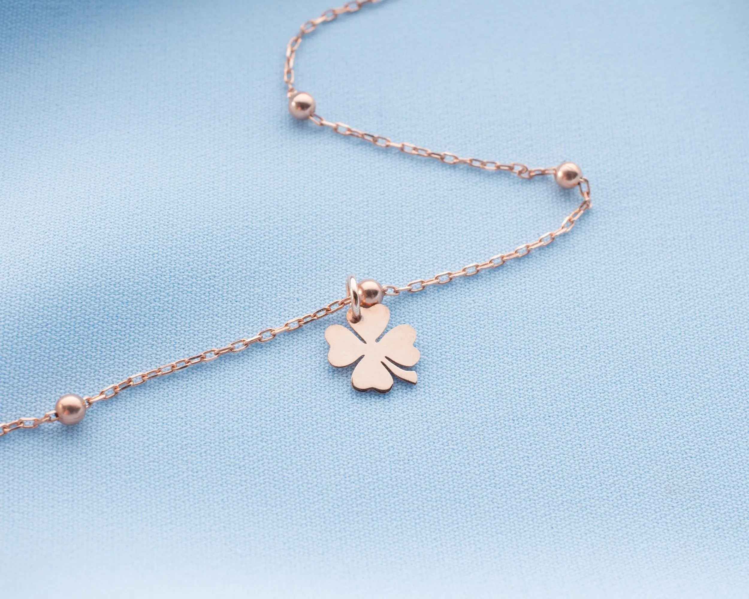 Sterling Silver Four Leaf Clover Anklet: Good Luck Charm