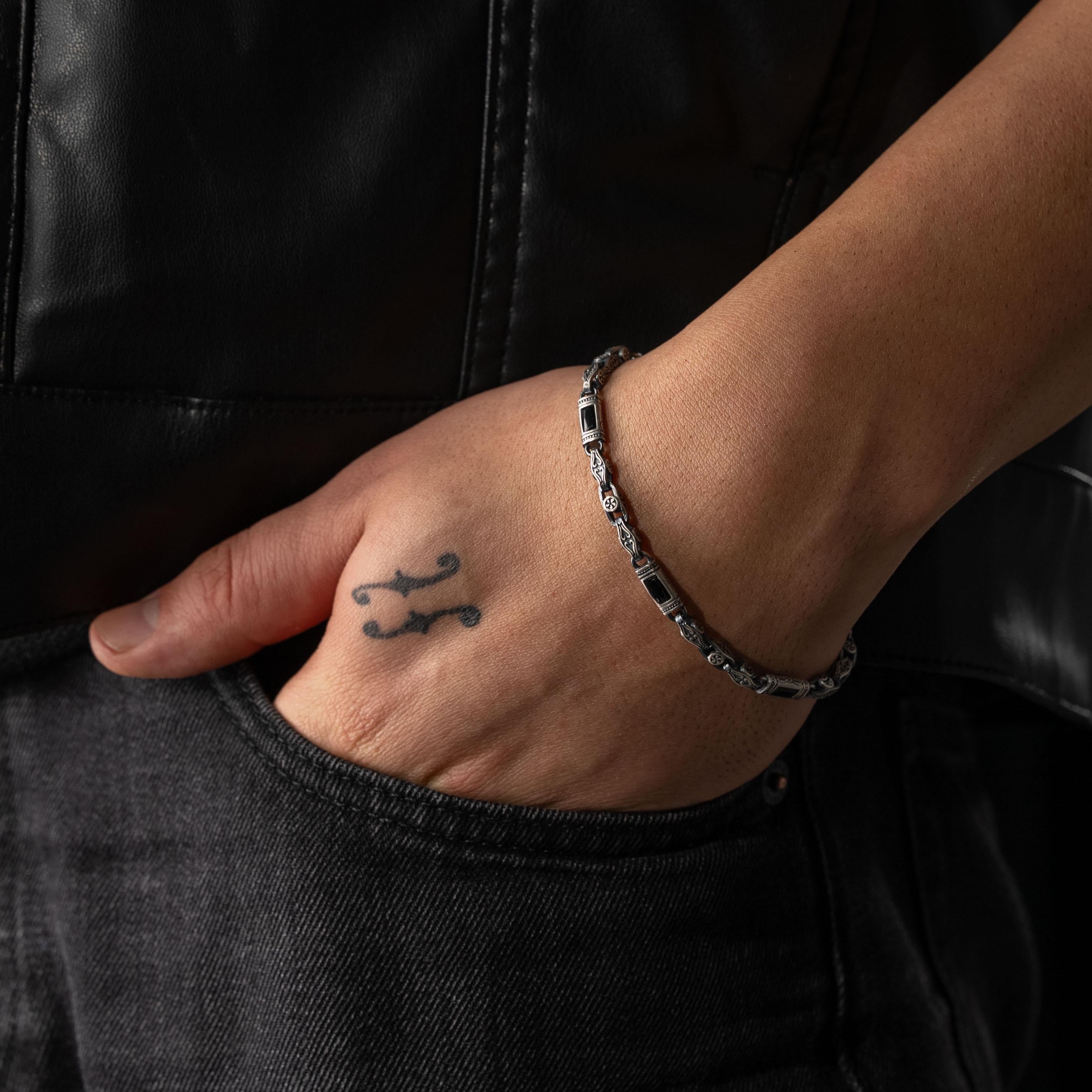 Black Baguette Box Clasp Link Bracelet  Bracelet  Charmora Jewelry