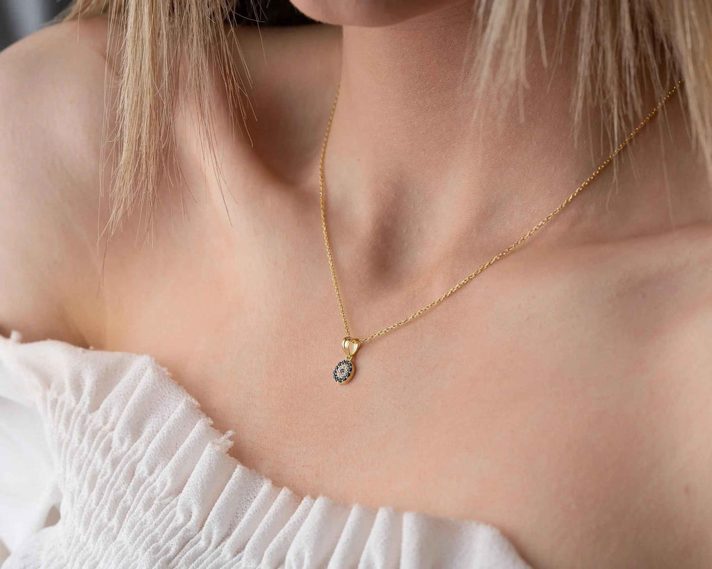 Sterling Silver Evil Eye Necklace: Protective Amulet Pendant