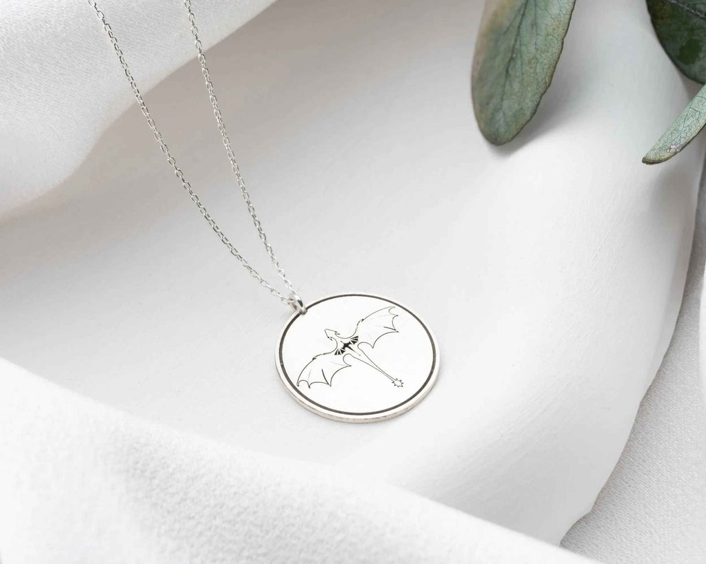 Sterling Silver Dragon Coin Necklace: Night Court Pendant, Rose Gold Finish