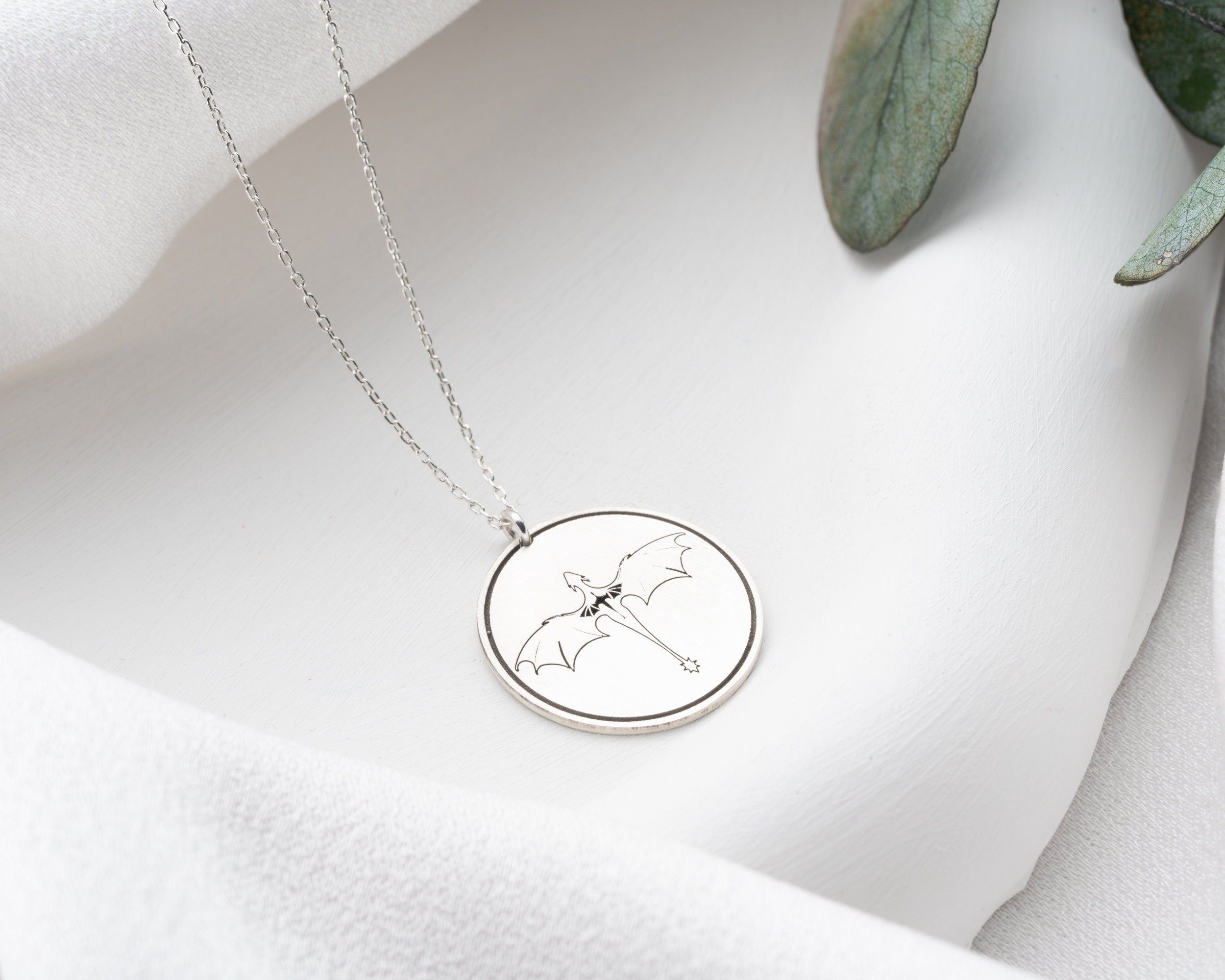 Sterling Silver Dragon Coin Necklace: Night Court Pendant, Rose Gold Finish