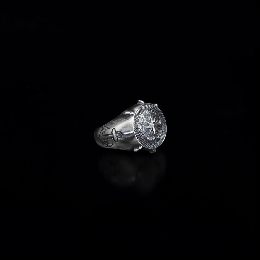 Sterling Silver Compass Ring: Nautical Fidget Jewelry, Unisex Band   Charmora Jewelry