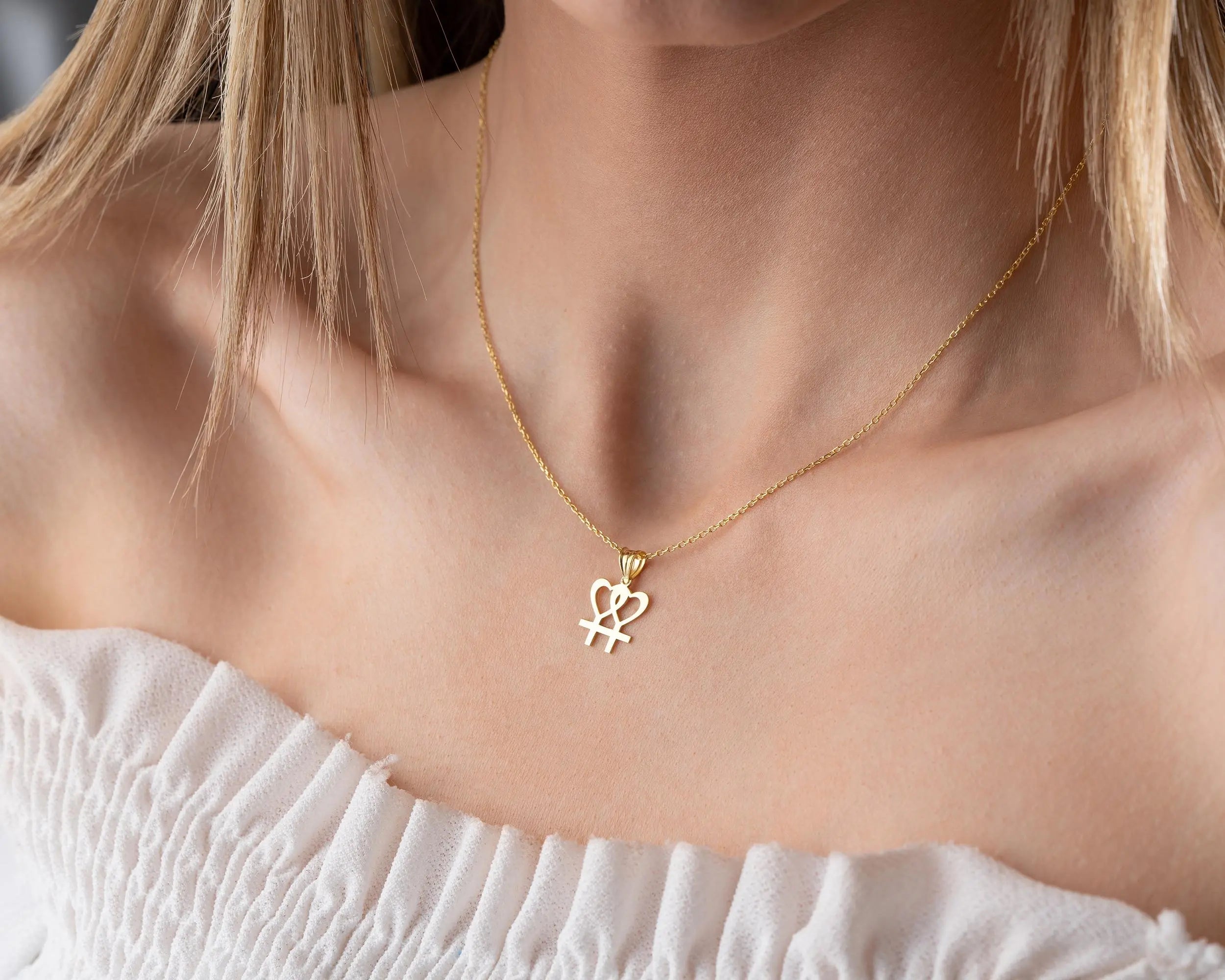 Collier cœur lesbien en argent sterling : Bijoux de fierté LGBT