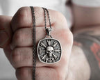 Sterling Silver Viking Vegvisir Skull Necklace: Norse Jewelry