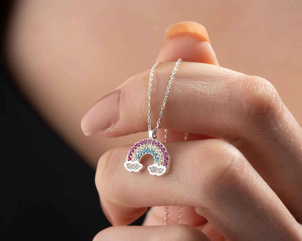 Sterling Silver Rainbow Pendant Necklace, Gift for Her