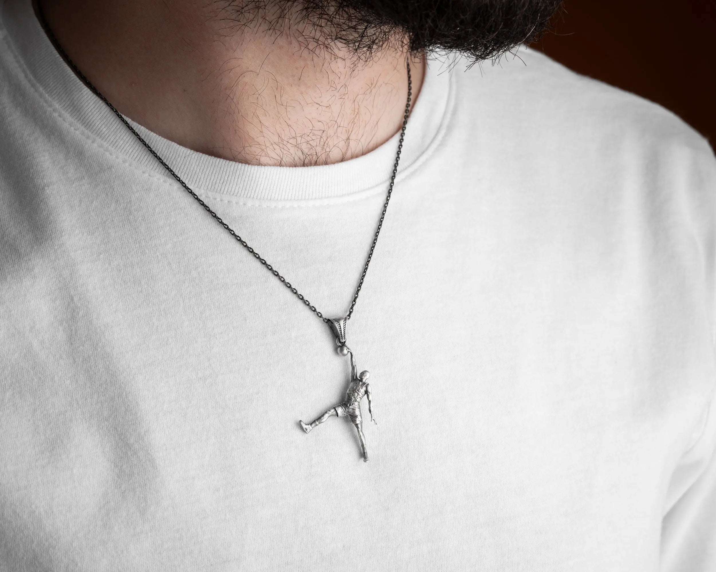 Handmade Oxidized Sterling Silver Basketball Player Pendant Necklace   Charmora Jewelry