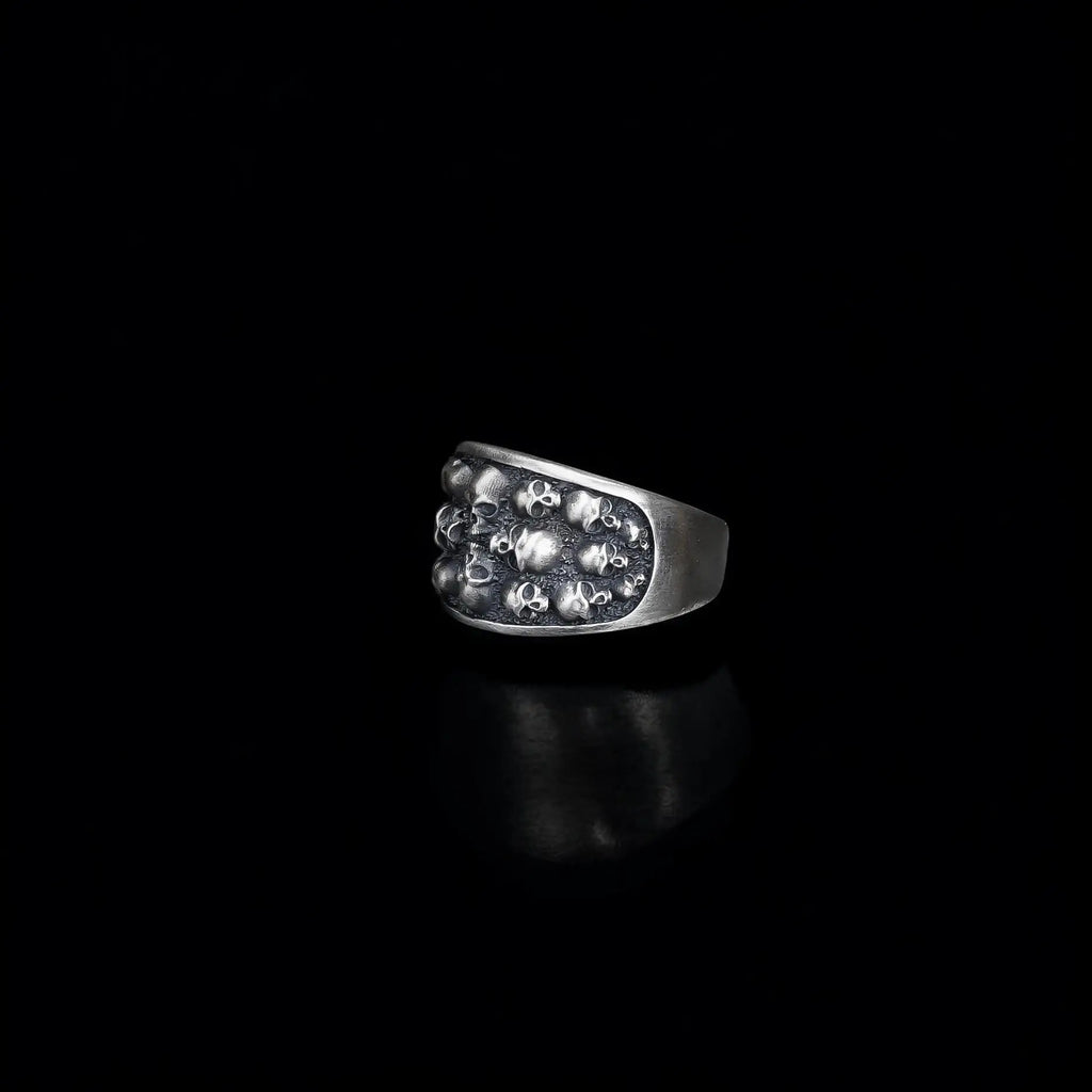 Sterling Silver Skull Ring: Memento Mori Biker Ring, Gothic Jewelry   Charmora Jewelry