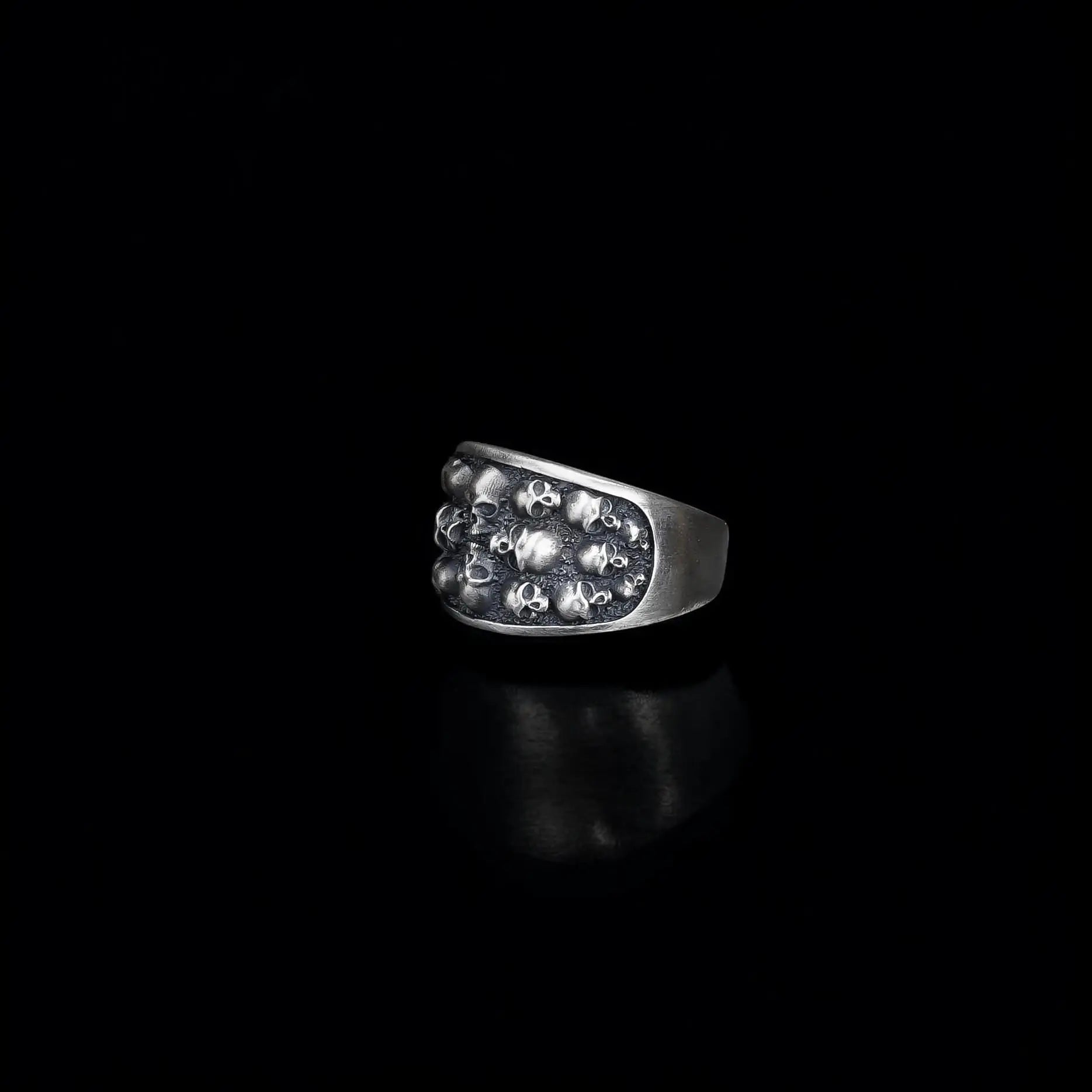 Sterling Silver Skull Ring: Memento Mori Biker Ring, Gothic Jewelry   Charmora Jewelry