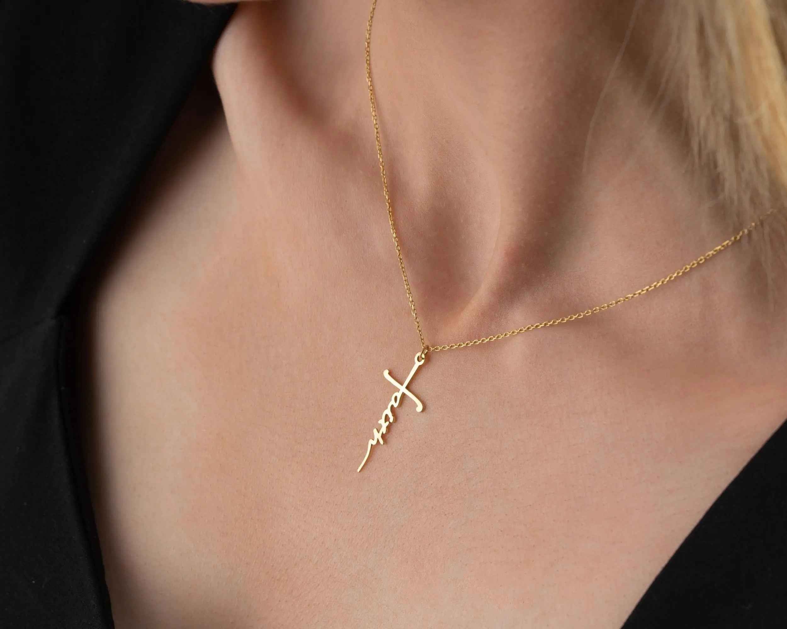 Solid Gold Cross Necklace, Religious Faith Pendant