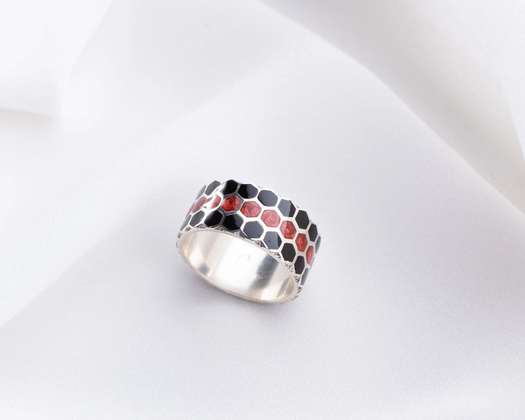 Honeycomb Sterling Silver Ring: Geometric Beehive Jewelry Men   Charmora Jewelry
