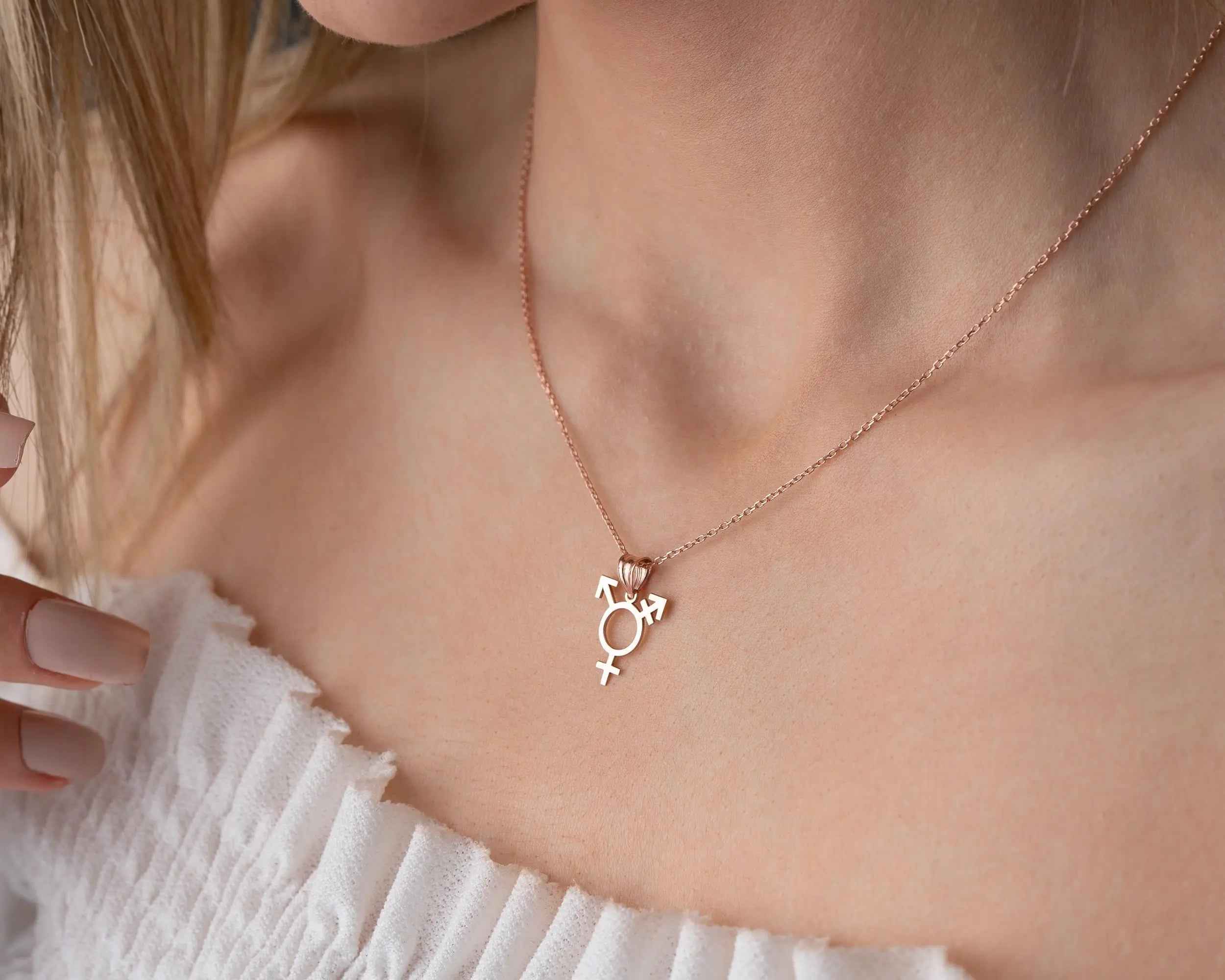 Sterling Silver Transgender Symbol Necklace: Pride LGBT Jewelry